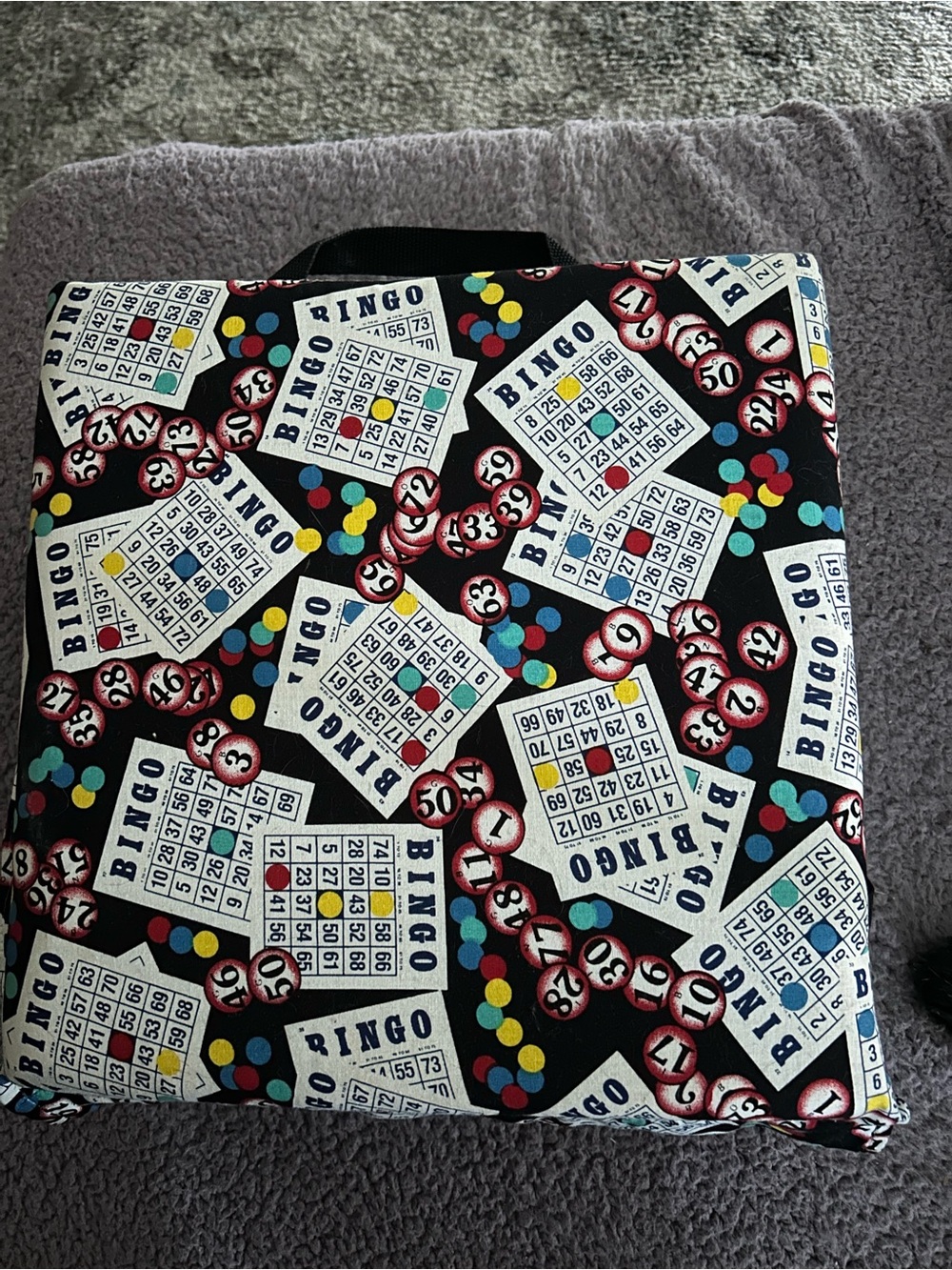 Bingo Pattern Seat Cushion - Black with Multicolor Print